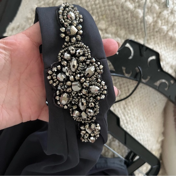 Alex Evenings Gunmetal Formal Long Dress One Shoulder Embellished Gown - Picture 4 of 9